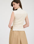 The Sharon Light Khaki Stripe Mock Neck Sweater