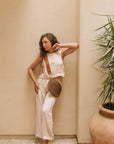 The Cara Natural Side Tie Top + Pant Set - Sold Separately