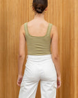 The Taylor Light Olive Striped Snap Tank