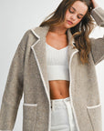 The Terri Lt Mocha Contrast Collar Sweater Jacket