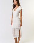 The Victoria Off White Knit Overlay Midi Dress