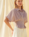 The Winnie Brown Striped Pleated Top