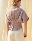The Winnie Brown Striped Pleated Top