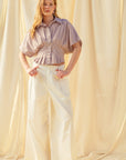 The Winnie Brown Striped Pleated Top