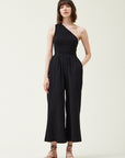 The Arlo Black One Shoulder Gauze Jumpsuit