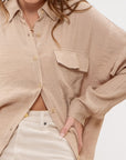 The Melia Khaki Button-down Top