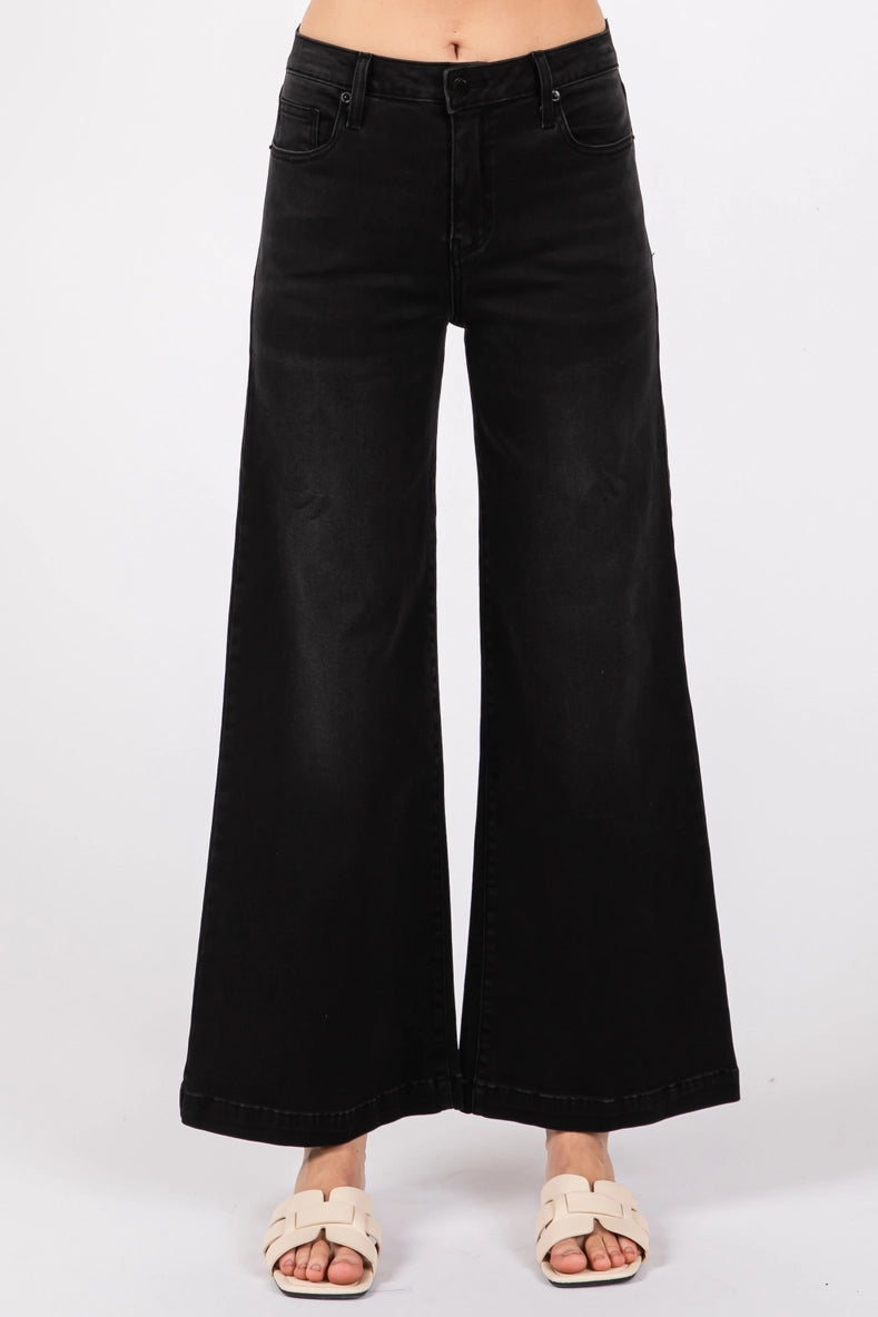 The Winona Black Wide Leg Crop Jeans - Main Image