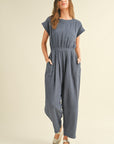 The Emery Navy Gauze Jumpsuit