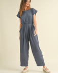 The Emery Navy Gauze Jumpsuit
