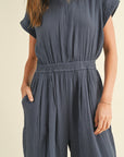 The Emery Navy Gauze Jumpsuit
