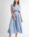 The Santorini French Blue Crop Top + Midi Skirt Set- Sold Separately