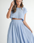 The Santorini French Blue Crop Top + Midi Skirt Set- Sold Separately