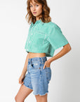 The Gail Cropped Stripe Button Down Top