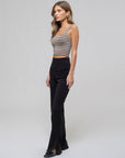 The Harlow Taupe Striped Crop Top