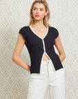 The Irena Black Contrast Knit Top