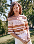 The Myley Striped Crochet Top + Midi Skirt Set - Sold Separately