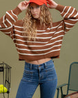 The Abbi Mocha Striped Mock Neck Sweater