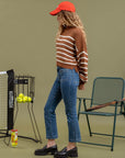 The Abbi Mocha Striped Mock Neck Sweater