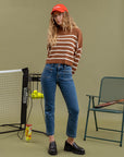 The Abbi Mocha Striped Mock Neck Sweater