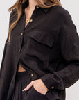 The Melia Black Button-down Top