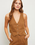The Mila Camel Button Down Vest