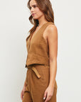 The Mila Camel Button Down Vest