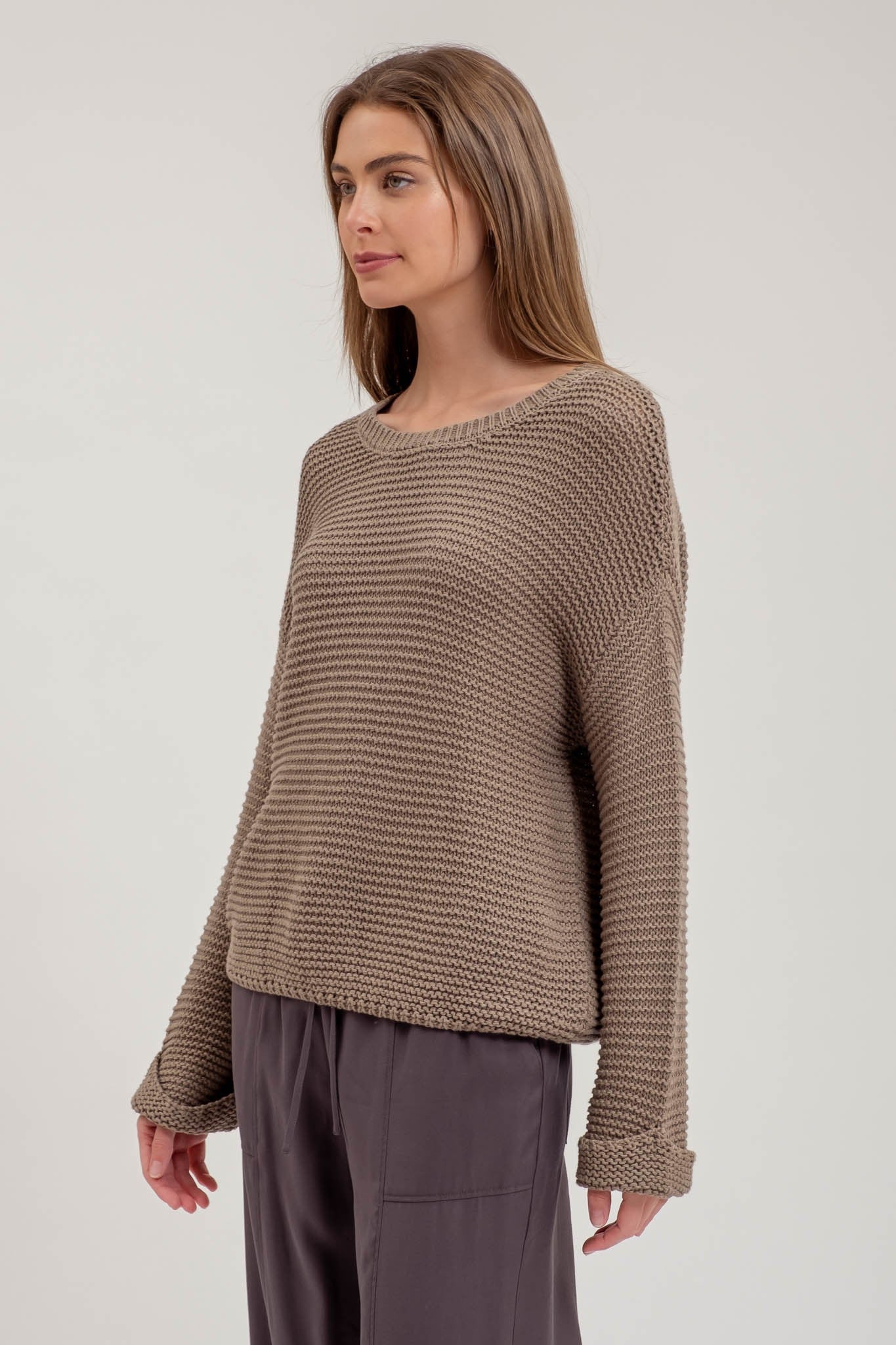 Light Olive Oversized Slub Knit Sweater