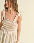The Polina Oatmeal Linen Smocked Maxi Dress