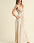 The Polina Oatmeal Linen Smocked Maxi Dress