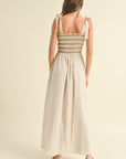 The Polina Oatmeal Linen Smocked Maxi Dress