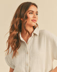 The Ricki Waffle Knit Button Down Top
