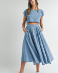 The Santorini Denim Crop Top + Midi Skirt Set - Sold Separately