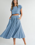 The Santorini Denim Crop Top + Midi Skirt Set - Sold Separately