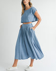 The Santorini Denim Crop Top + Midi Skirt Set - Sold Separately