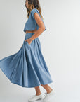 The Santorini Denim Crop Top + Midi Skirt Set - Sold Separately