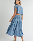 The Santorini Denim Crop Top + Midi Skirt Set - Sold Separately