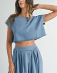 The Santorini Denim Crop Top + Midi Skirt Set - Sold Separately