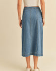 The Yara Button Down Denim Midi Skirt