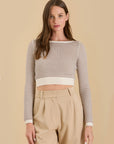 The Yara Taupe Striped Cropped Sweater