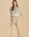 The Yara Taupe Striped Cropped Sweater