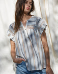 The Noriko Striped Lace Detail Top