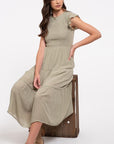 The Adriana Flutter Sleeve Tiered Midi Dress