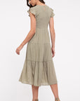 The Adriana Flutter Sleeve Tiered Midi Dress