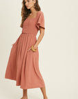 The Mimi Textured Smocked Midi Dress