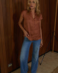 The Rissa Satin V-Neck Button Down Top