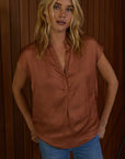 The Rissa Satin V-Neck Button Down Top