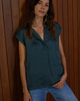 The Rissa Satin V-Neck Button Down Top