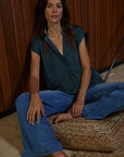 The Rissa Satin V-Neck Button Down Top