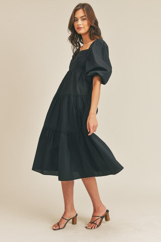 Pippa Tiered Dress Ruffled Neckline Solid - Onze Montreal