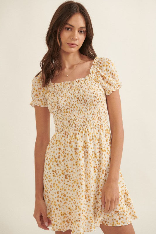 The Dawn Puff Sleeve Smocked Mini Dress